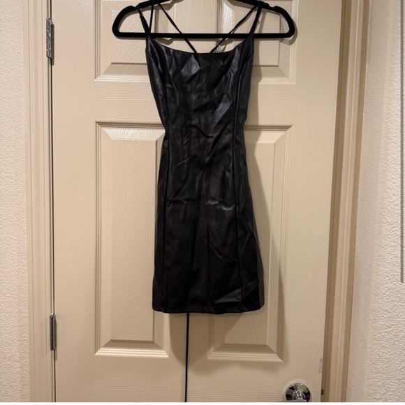 Lucy in the Sky Black Faux Leather Spaghetti Strap Tie Back Mini Dress XS - Picture 1 of 3